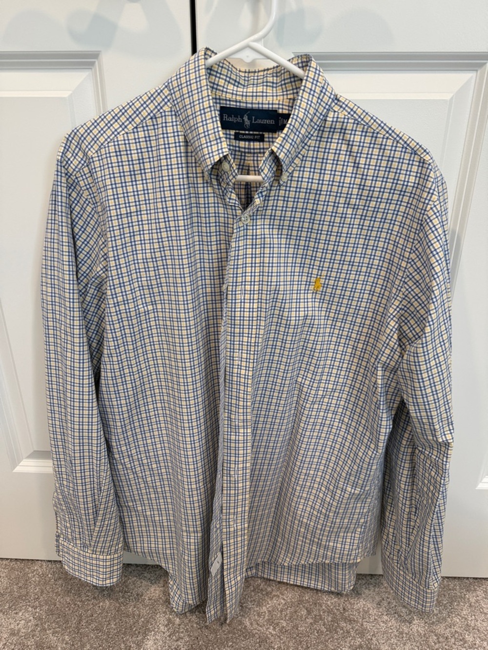 Ralph Lauren White with Blue & Yellow Windowpane Button-Down Shirt